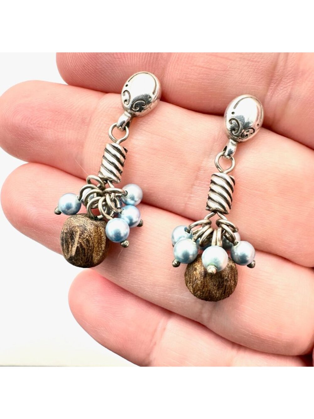 Brighton Womens Earrings Crystal Pearl Wood Chandelier Silver Pierced Earrings - Picture 5 of 6
